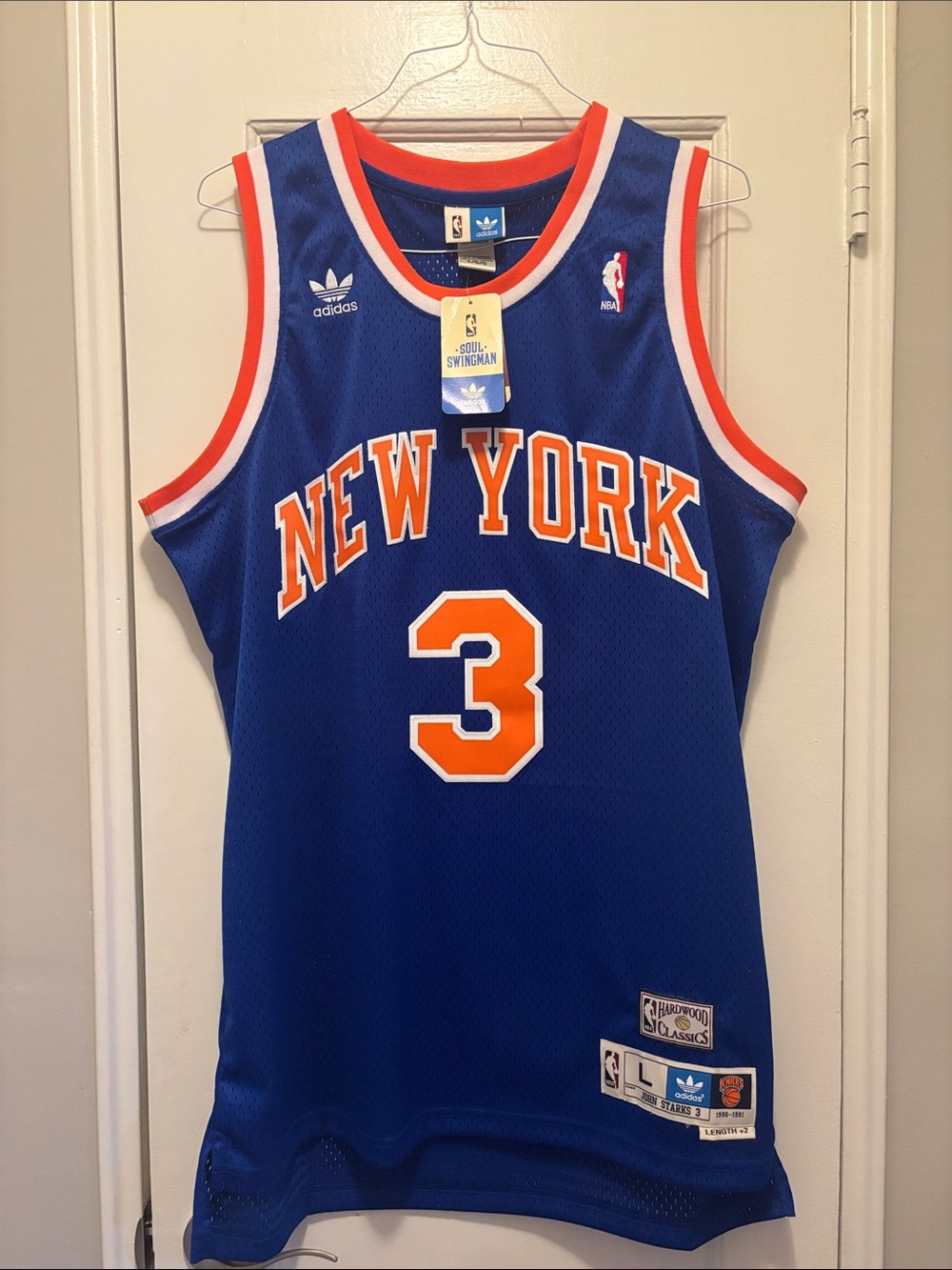 adidas New York Knicks JOHN STARKS Blue Hardwood Classics Swingman Soul Jersey L